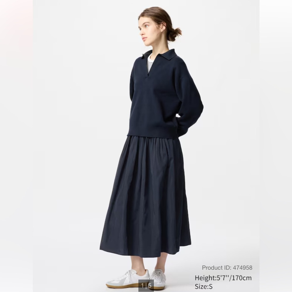 Uniqlo Black Silky Midi Skirt with Elastic Waist and Pockets